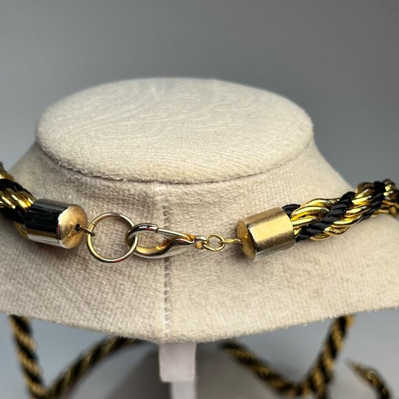 Gold & Black Braided Rope Necklace & Hoop Earrings Set - Picture 2 of 4